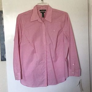 Ralph Lauren Pink Pinstripe Button Up Blouse
